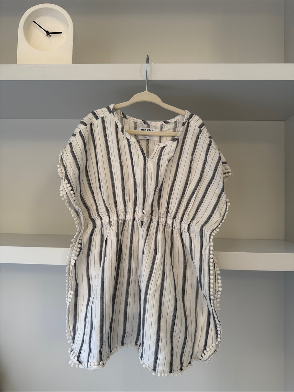 Old Navy Black & White Striped Cotton Kaftan